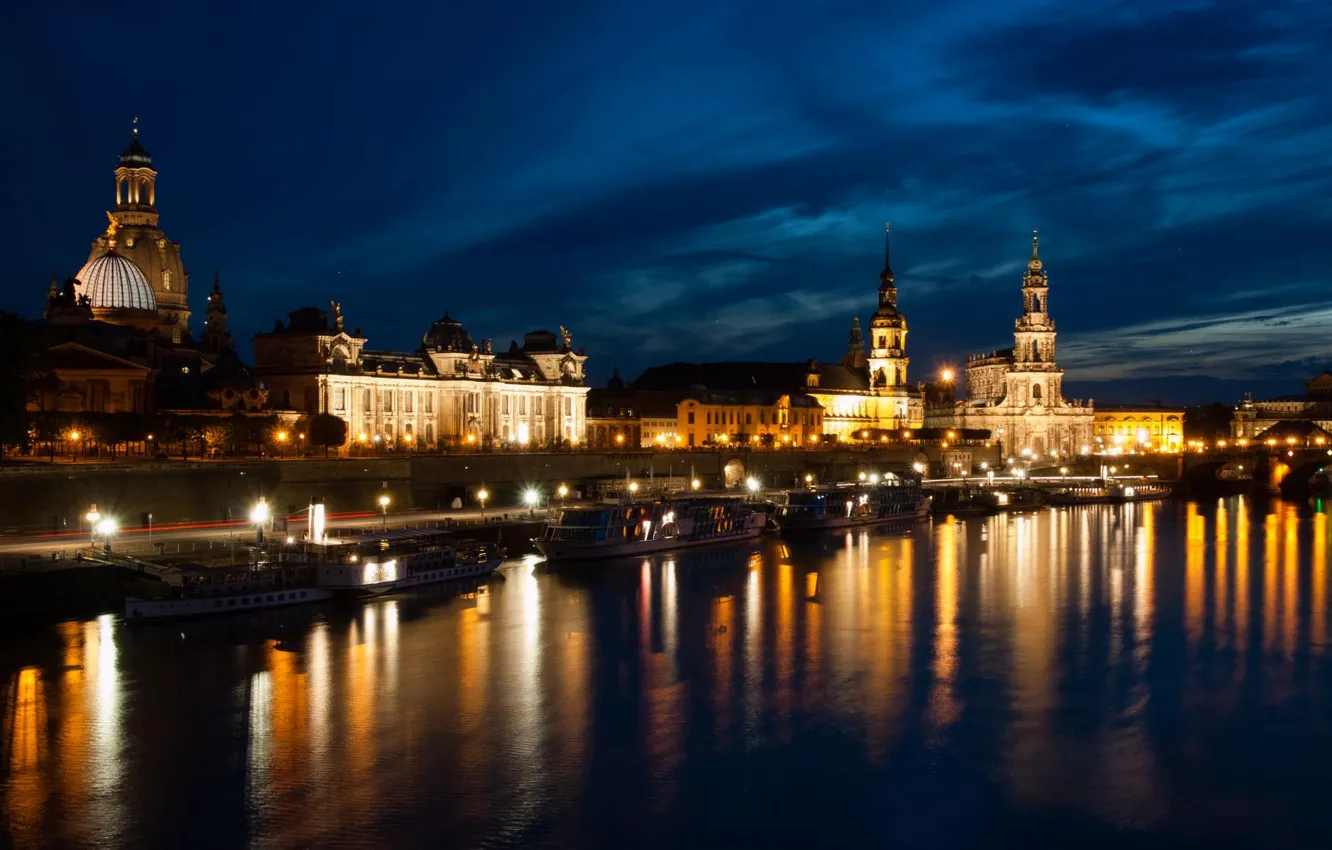 Photo wallpaper night, lights, river, Germany, Dresden