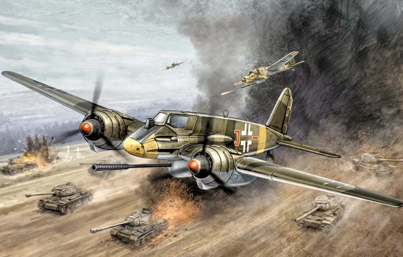 Photo wallpaper war, art, painting, aviation, ww2, Henschel Hs 129 B3, &ampquot;Tank Buster&ampquot;, ground-attack aircraft