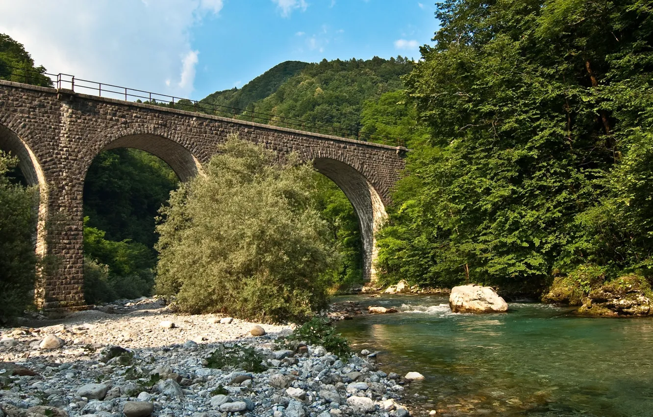 Photo wallpaper bridge, stones, River, river, bridge