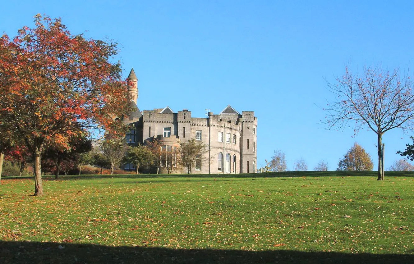 Photo wallpaper field, autumn, the sky, trees, castle