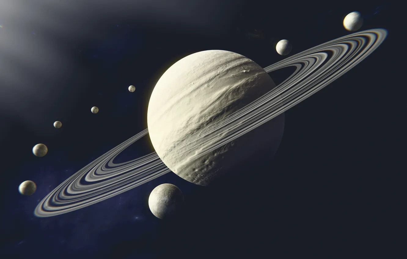 Photo wallpaper space, planet, satellite, Saturn, ring, Saturn, planet