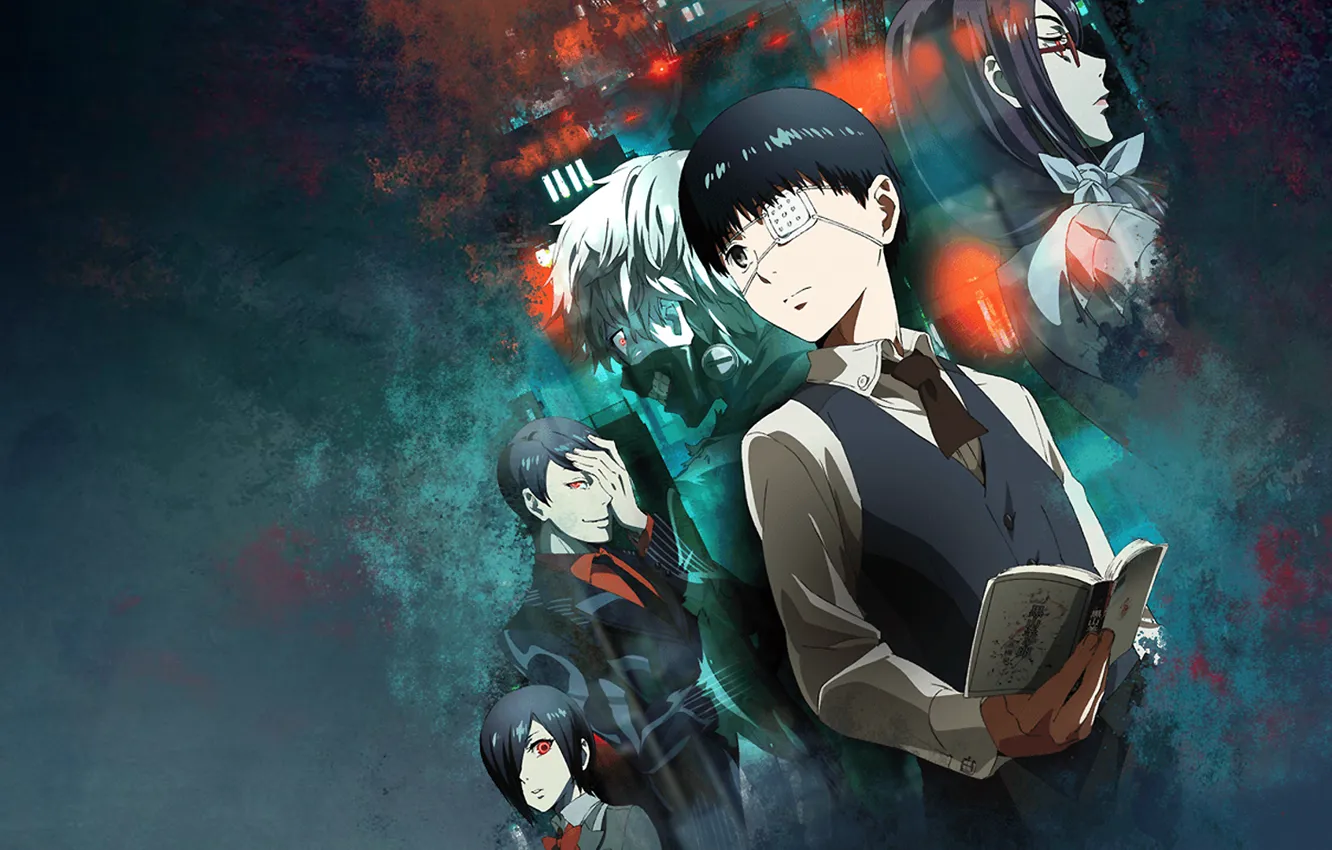 Photo wallpaper anime, Tokyo Ghoul, Ken Kanek, Tokyo Ghoul, Kirishima Bring, Tsukiyama Shuu, Kamishiro Rize