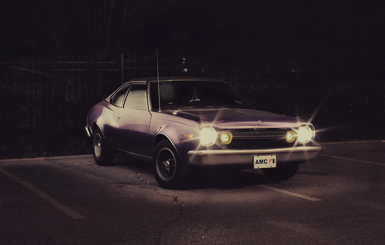 Photo wallpaper night, classic, muscle car, headlights, 1974, AMC Hornet