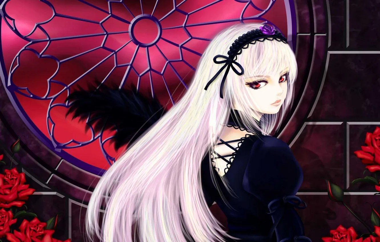Photo wallpaper girl, roses, anime, feathers, rozen maiden, Suiginto, Deva-rose