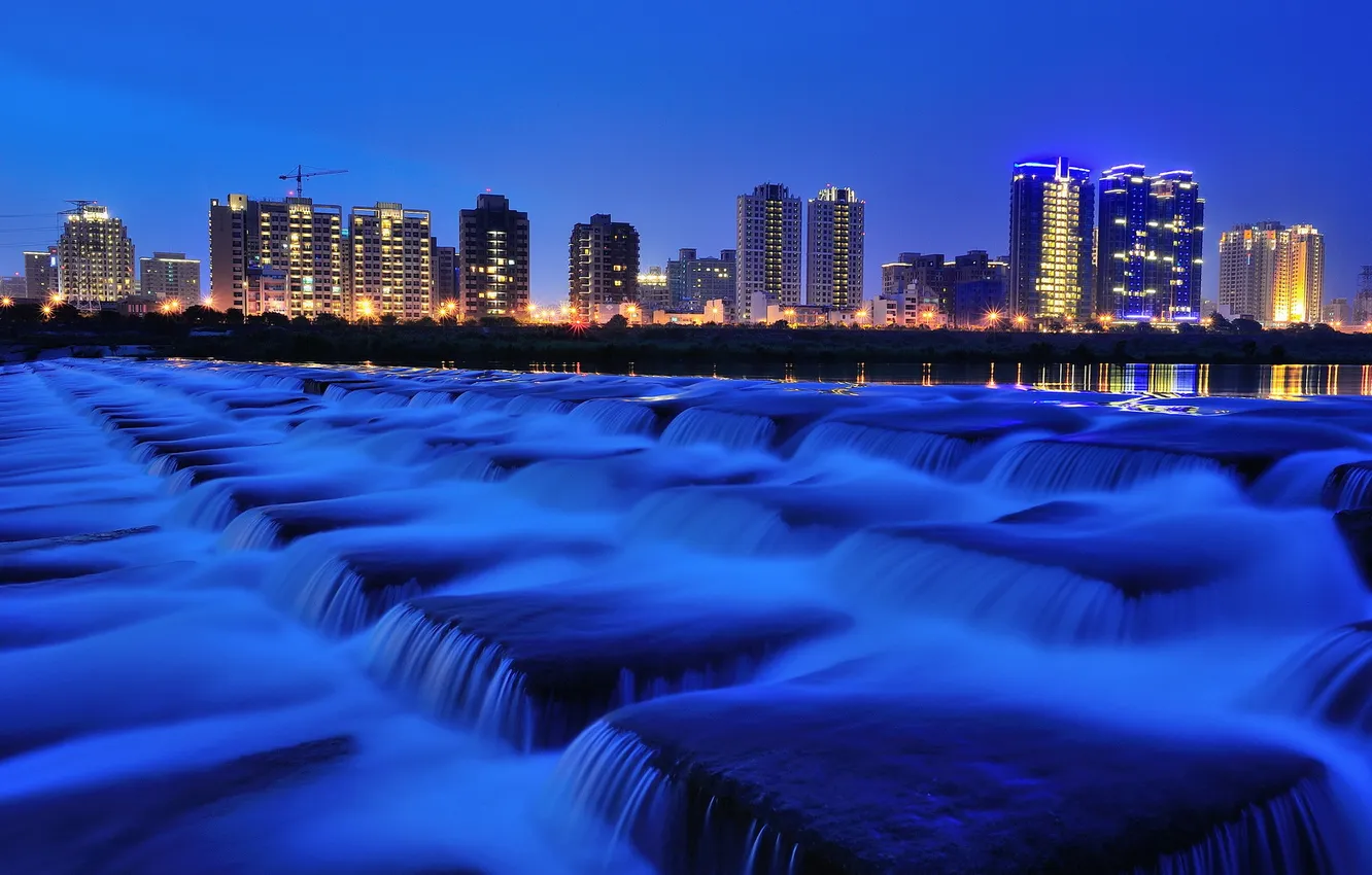Photo wallpaper night, the city, river