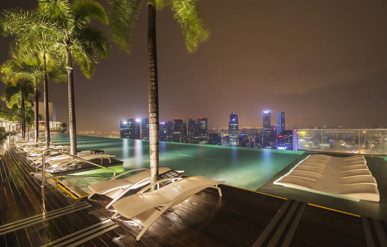 Photo wallpaper roof, night, lights, home, pool, Singapore, the hotel