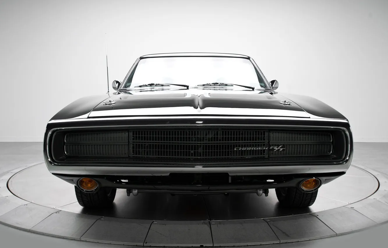Photo wallpaper machine, classic, the front, Dodge Charger, black.