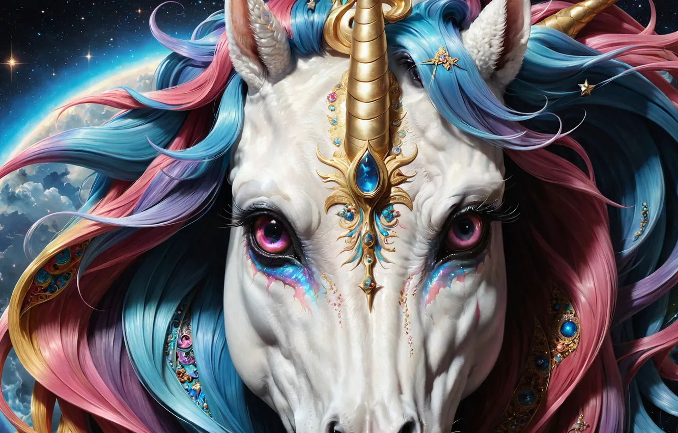 Photo wallpaper look, fantasy, unicorn