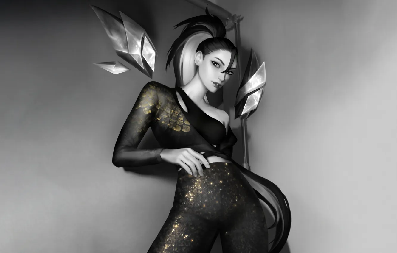 Photo wallpaper girl, black and white, game, monochrome, characters, League of Legends, lol, LoL