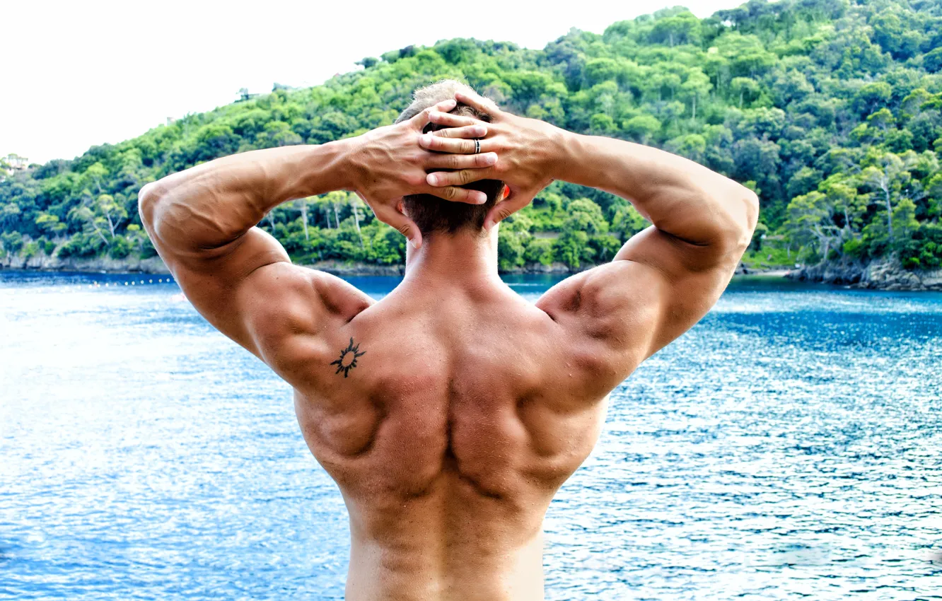 Photo wallpaper men, pose, back, bodybuilder