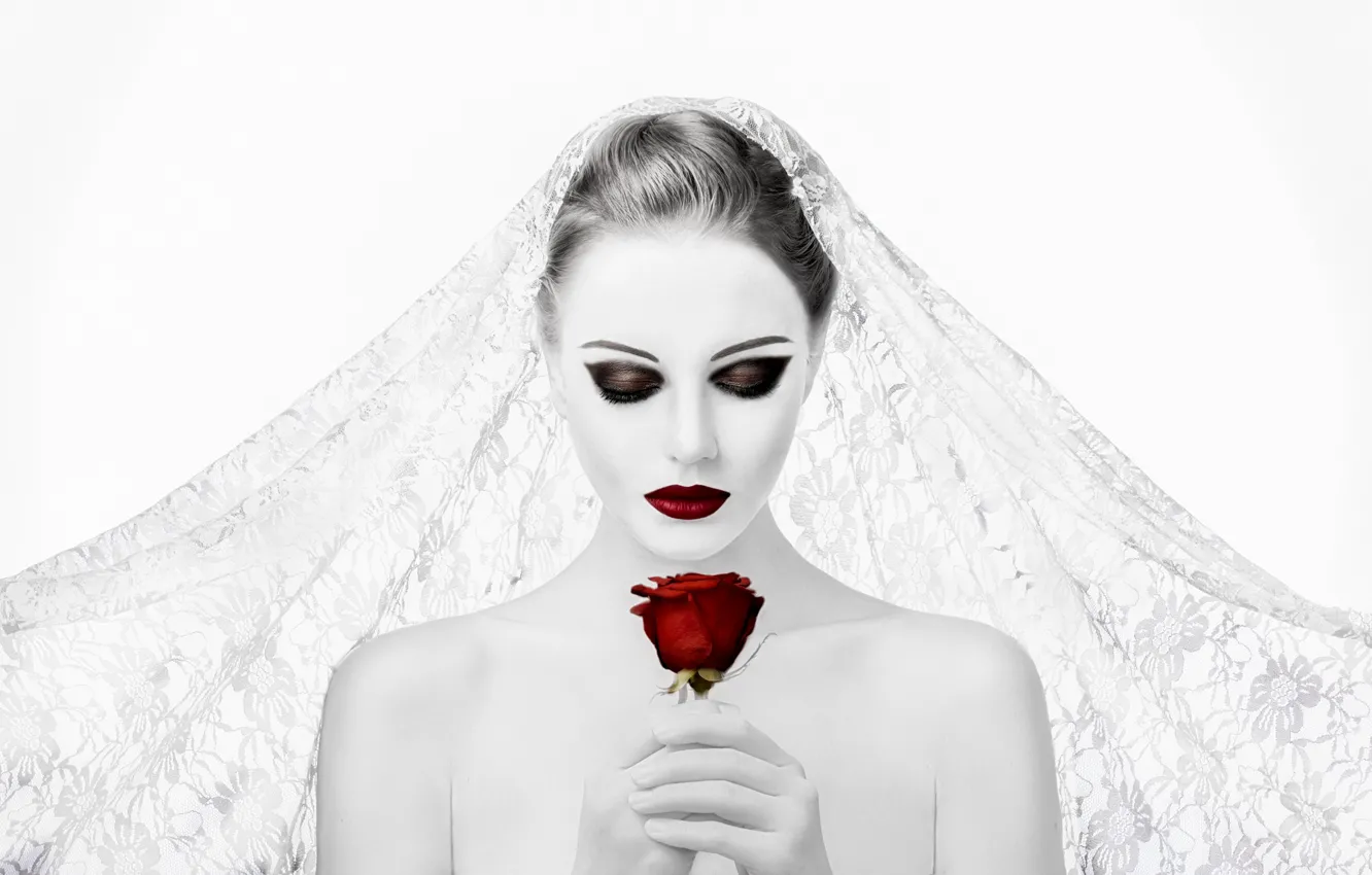 Photo wallpaper girl, rose, makeup, the bride