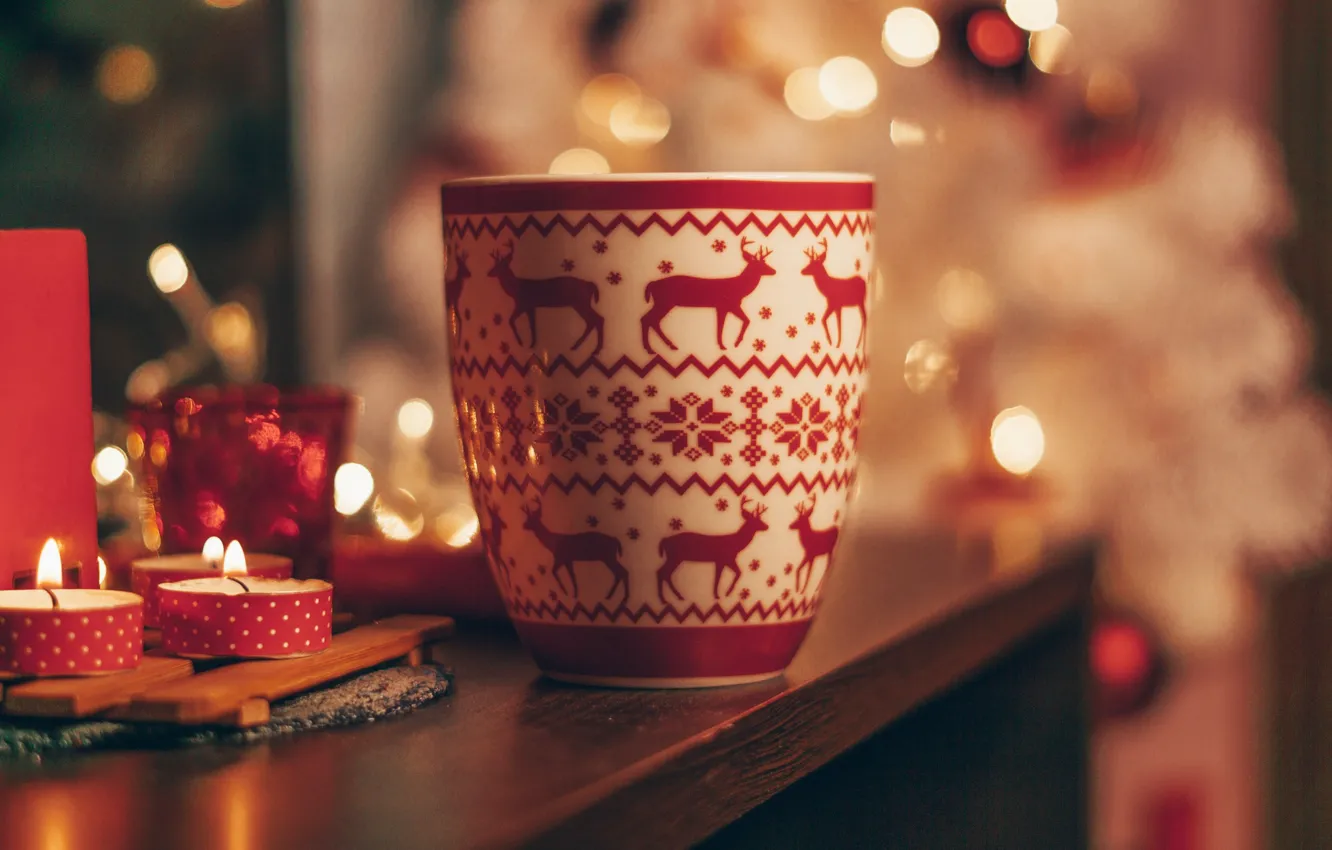 Photo wallpaper figure, candles, mug, Cup, New year