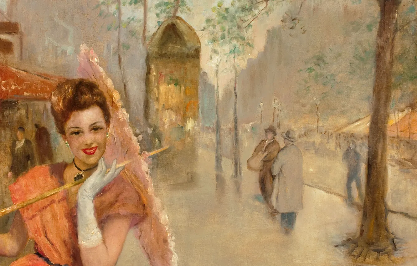Photo wallpaper PAL Fried, girl with umbrella, A Parisian Boulevard