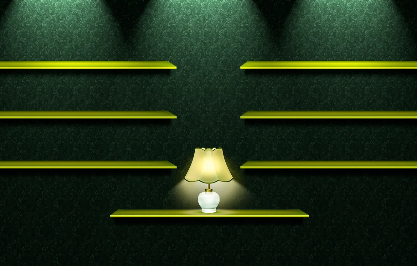 Photo wallpaper green, Wallpaper, lamp, texture, shelves