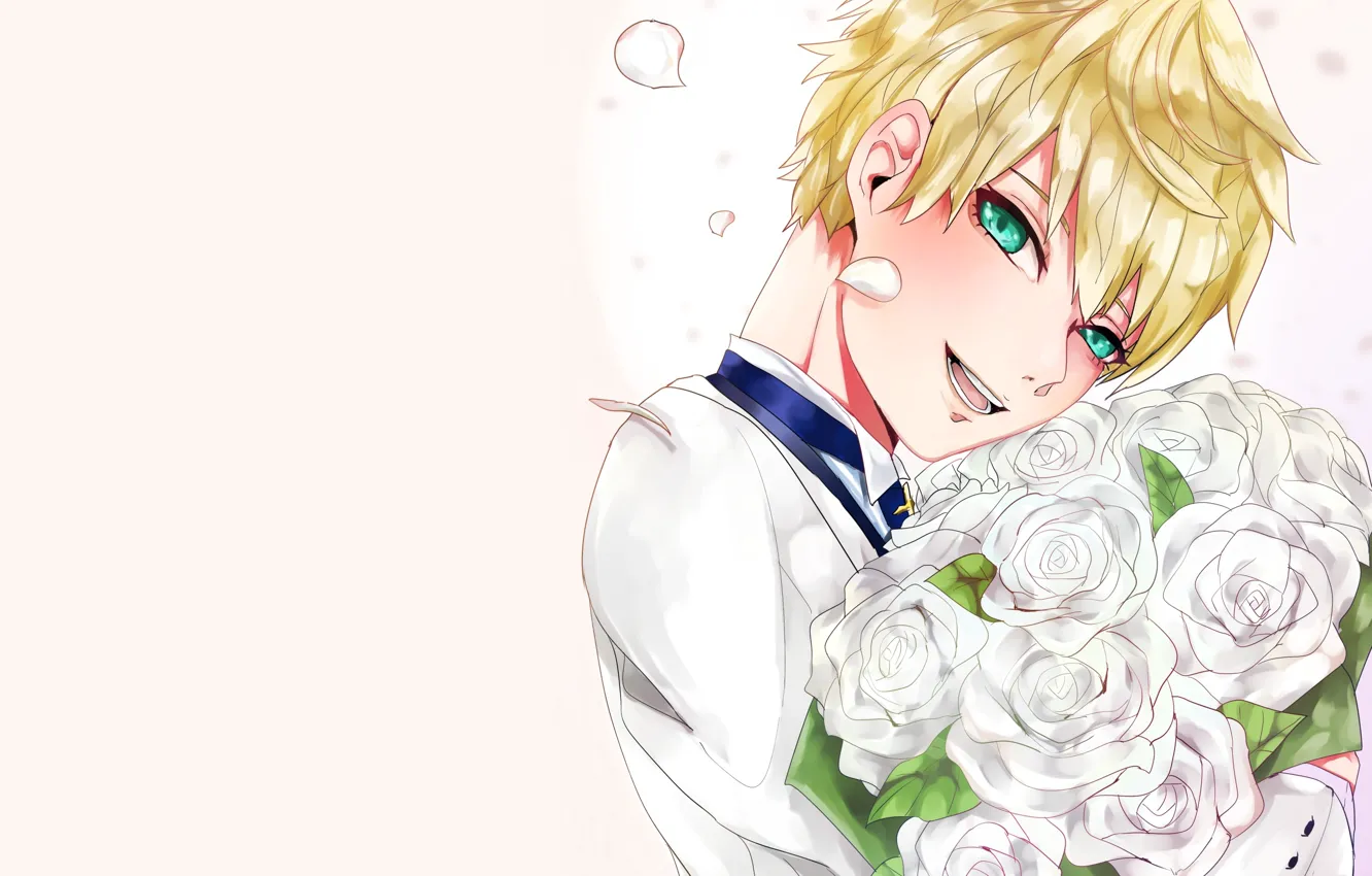 Photo wallpaper roses, bouquet, guy, Saber, Fate Prototype