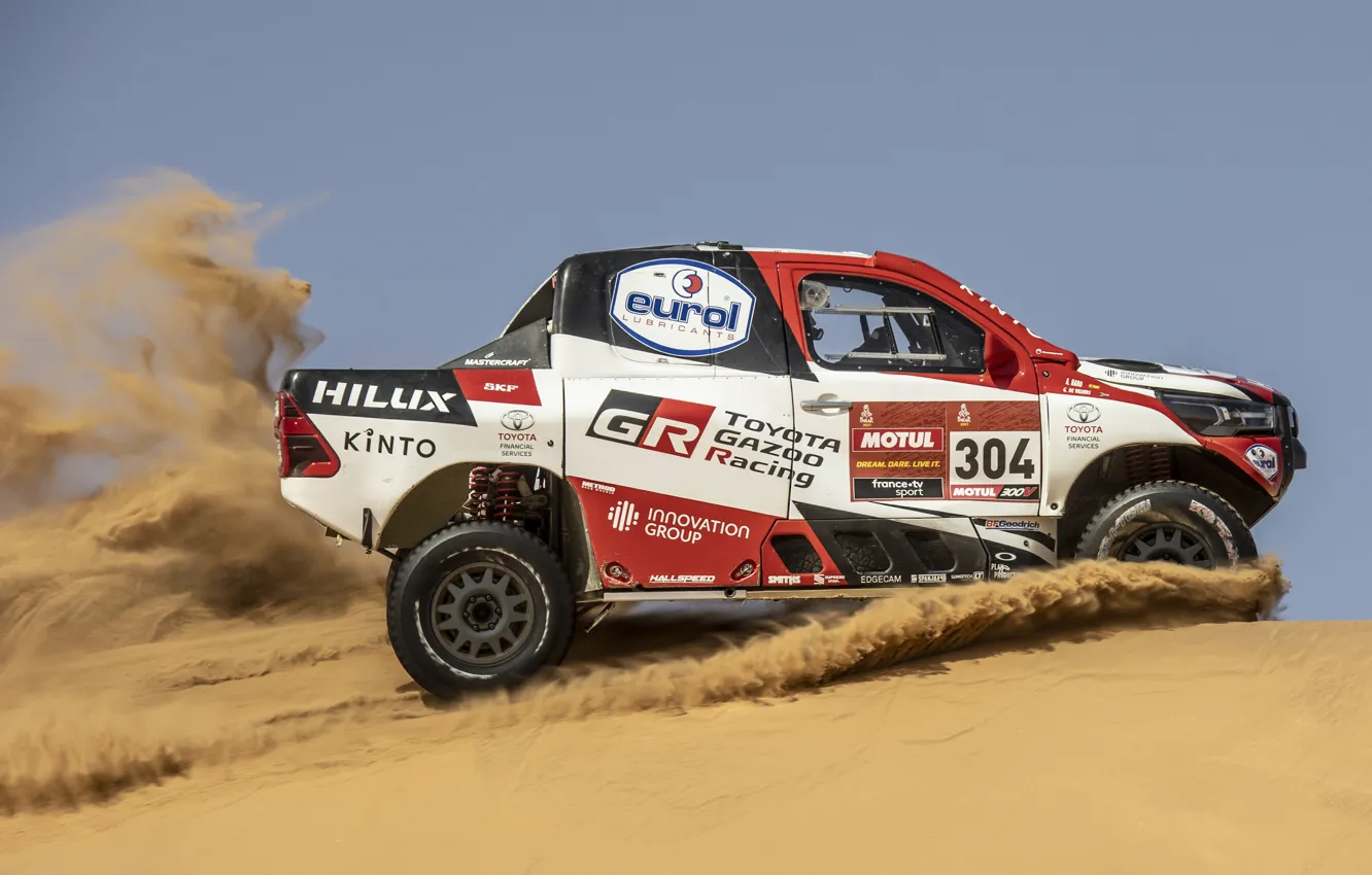 Photo wallpaper Toyota, side view, pickup, Hilux, 2020, Rally Dakar, 2021, Gazoo Racing