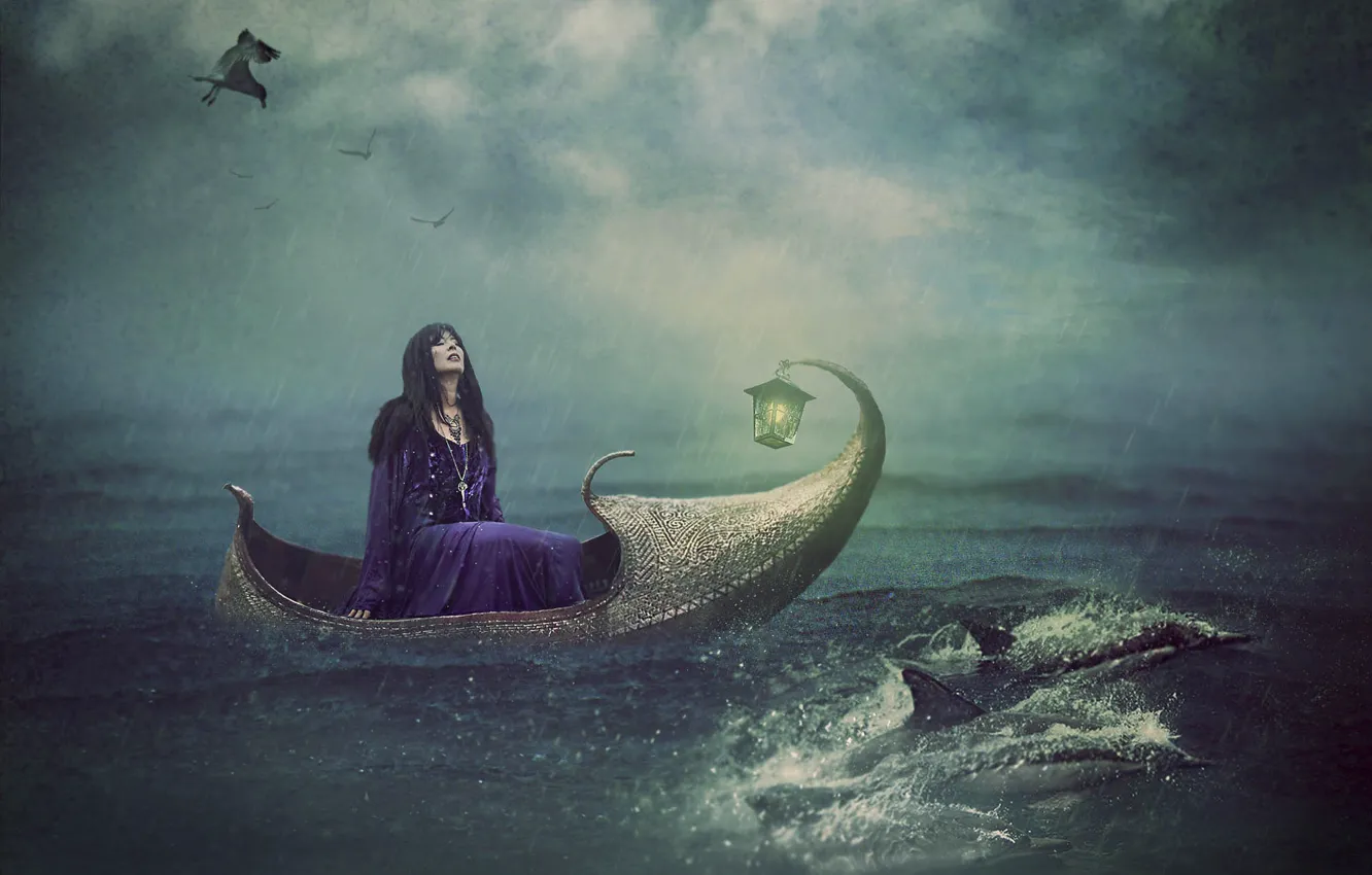 Photo wallpaper sea, woman, boat, Tracy Lundgren