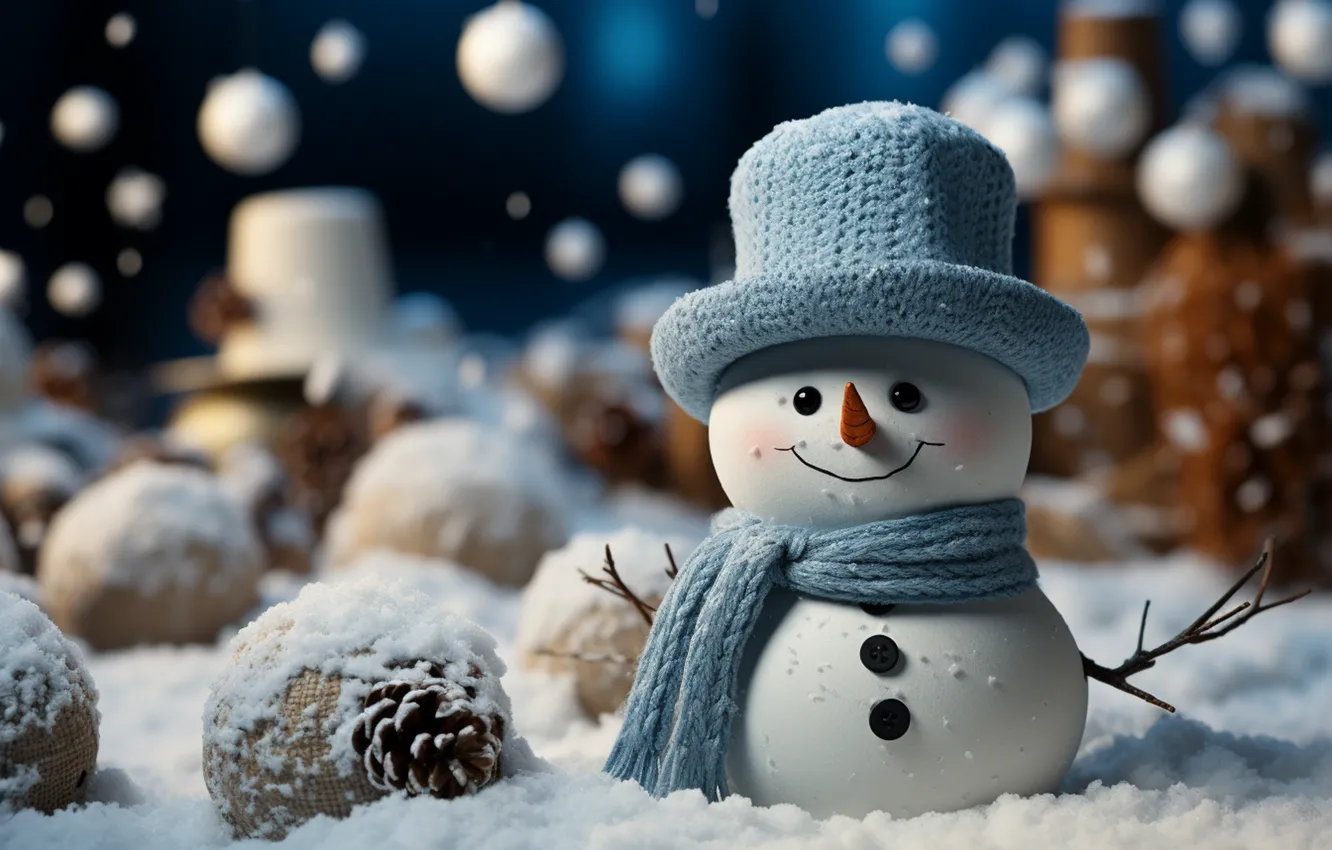 Photo wallpaper winter, snow, decoration, snowflakes, new year, Christmas, snowman, Christmas