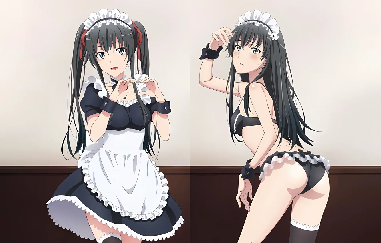 Photo wallpaper girl, sexy, lingerie, ass, bra, panties, thighhighs, long hair