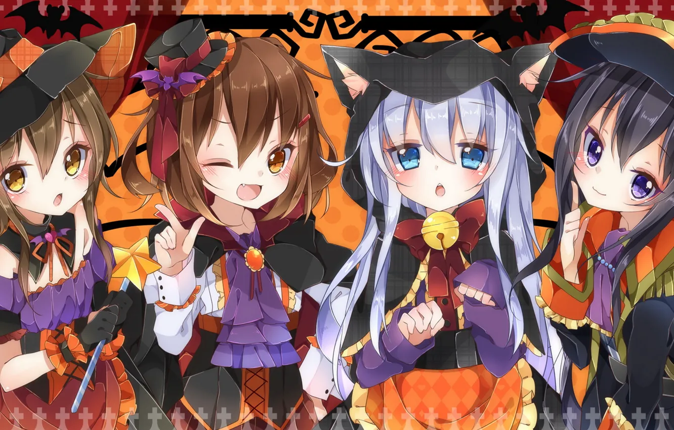 Photo wallpaper look, girls, mood, holiday, art, Halloween, halloween, girls