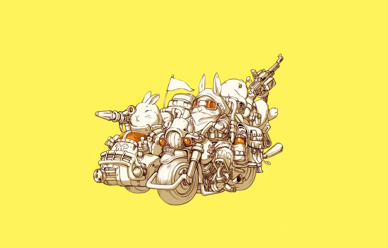 Photo wallpaper bike, weapon, art, motorcycle, Guns, bunny, Minimalism, Characters