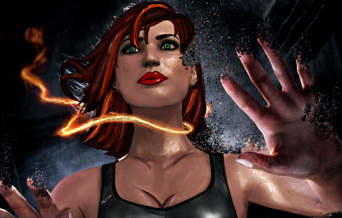 Photo wallpaper girl, background, haircut, hands, makeup, green eyes, Shepard, mass