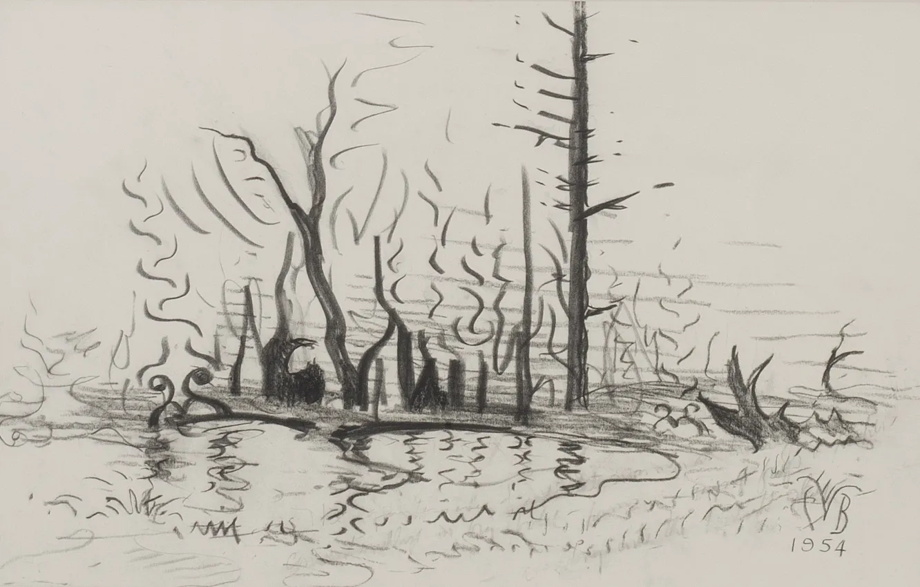 Photo wallpaper 1954, Charles Ephraim Burchfield, Song of a Pond in Spring