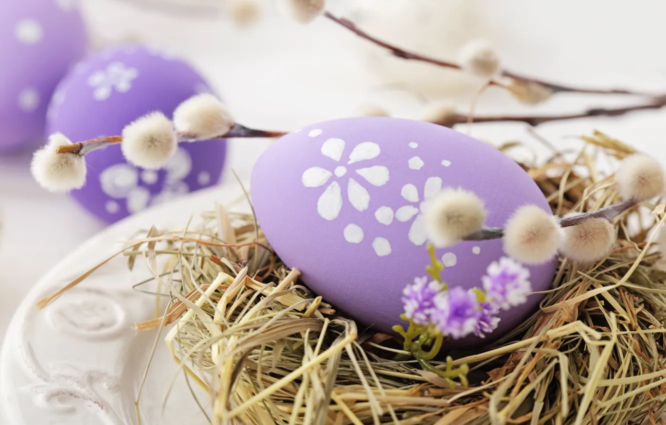 Photo wallpaper Easter, Verba, spring, Easter, eggs, decoration, Happy, the painted eggs