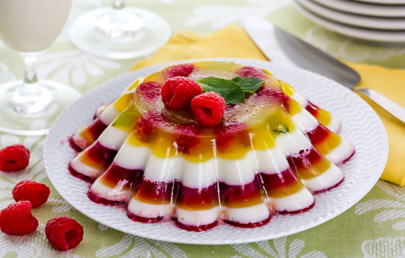 Photo wallpaper raspberry, layers, dessert, jelly