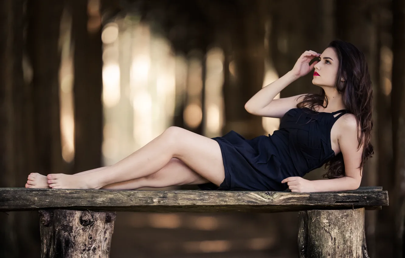 Photo wallpaper girl, pose, bench, Eloisa