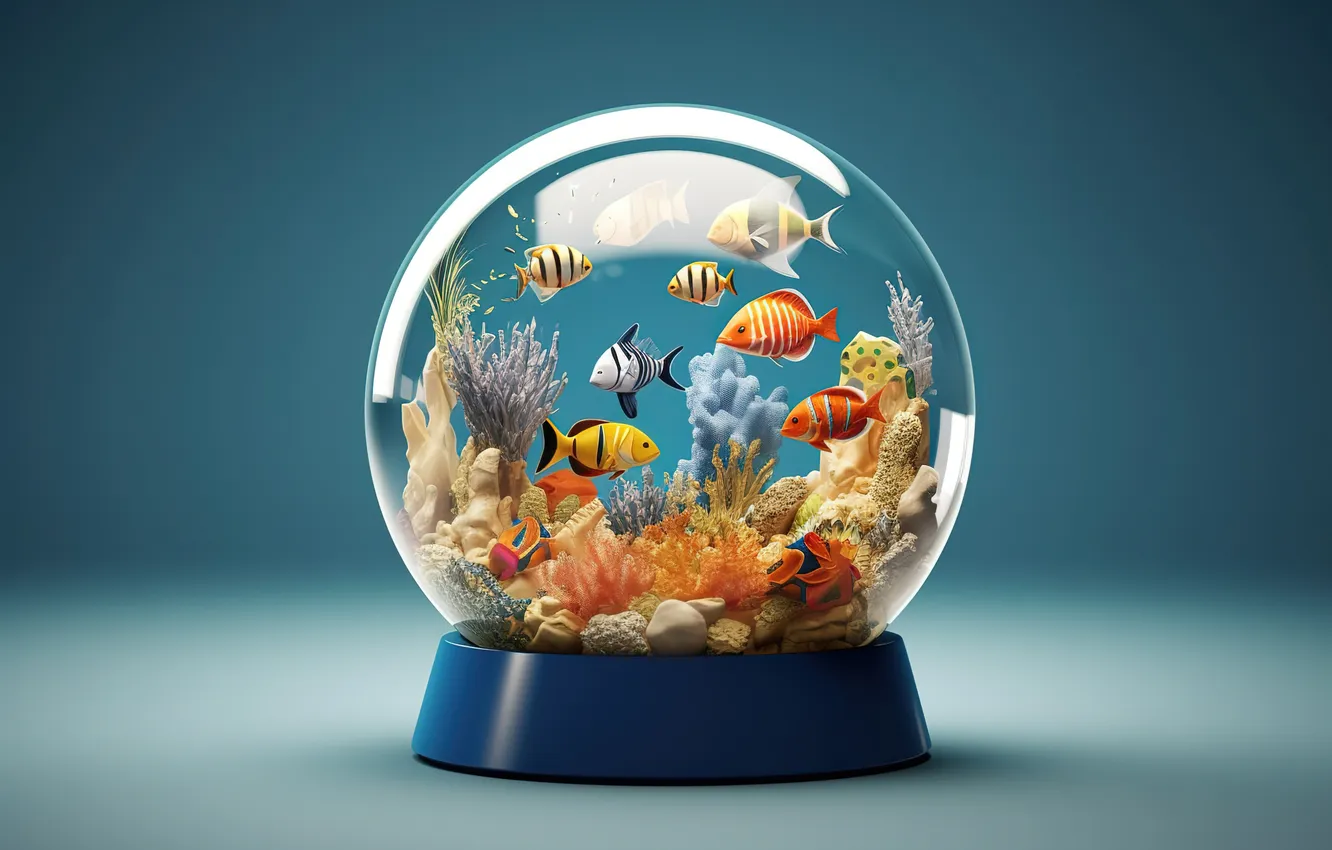 Photo wallpaper fish, aquarium, colorful, corals, glass, fish, coral, aquarium