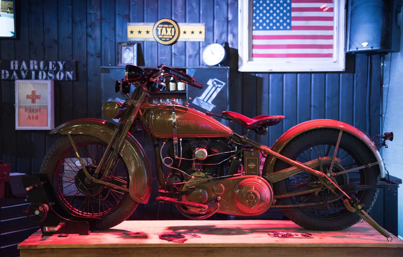 Photo wallpaper style, retro, motorcycle, Harley Davidson, bike