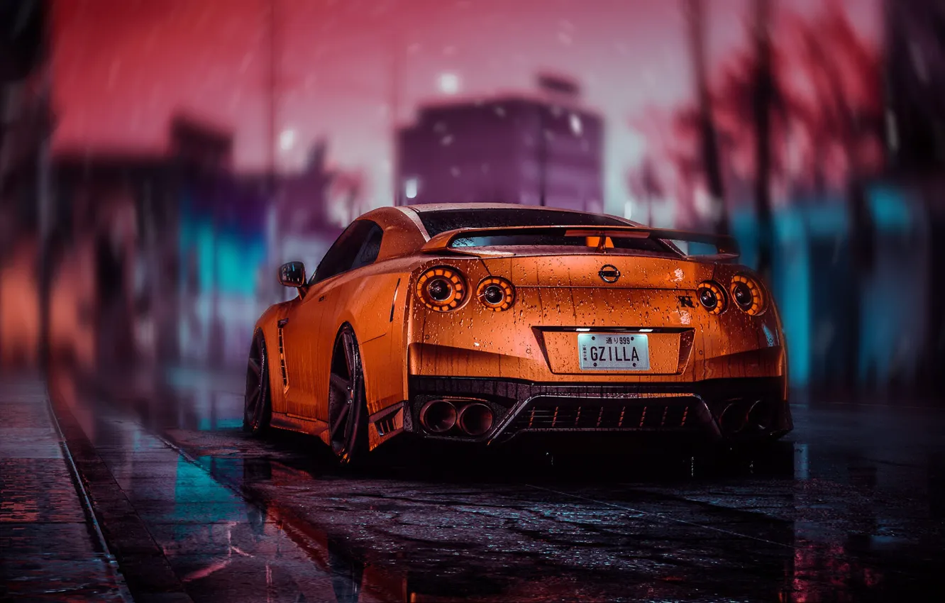 Photo wallpaper car, machine, auto, drops, orange, style, the game, art