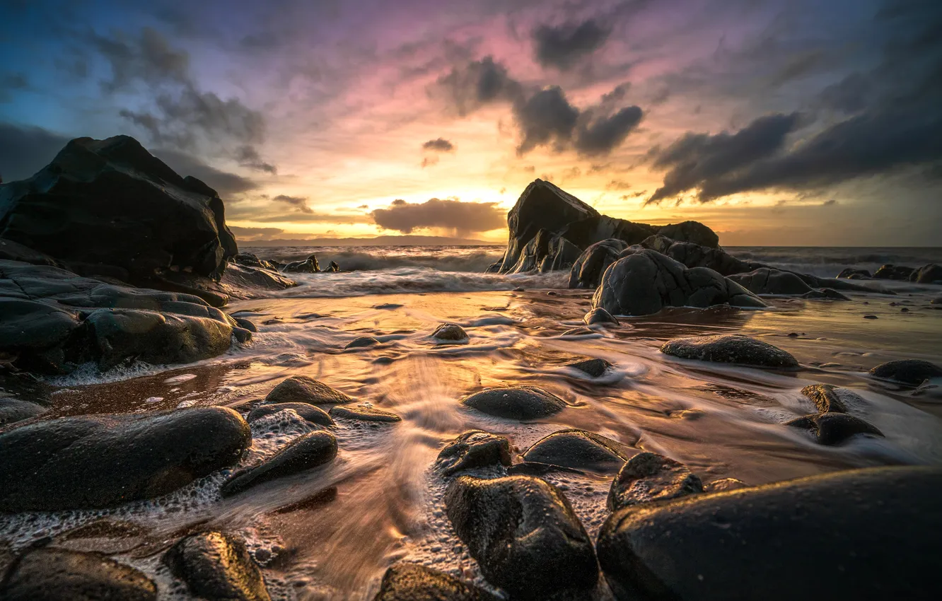 Photo wallpaper sea, rocks, coast, the evening