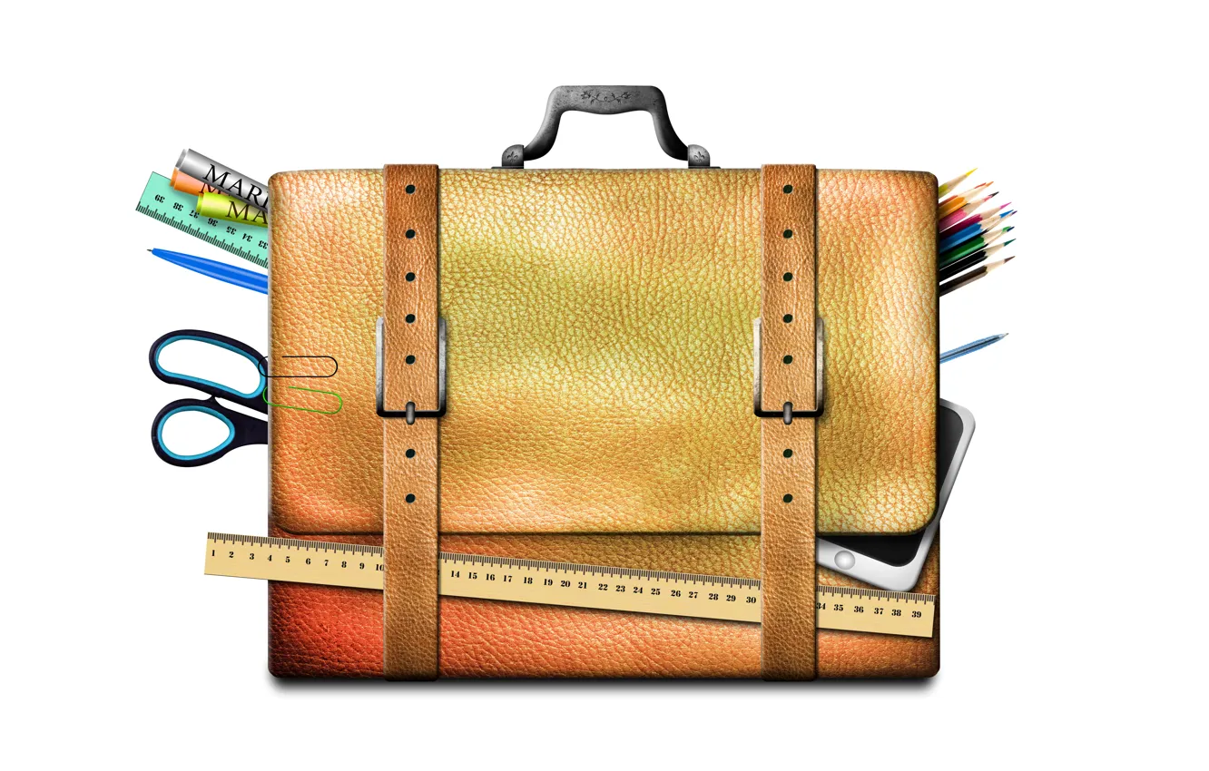 Photo wallpaper pencils, handle, white background, strap, portfolio, scissors, line, smartphone