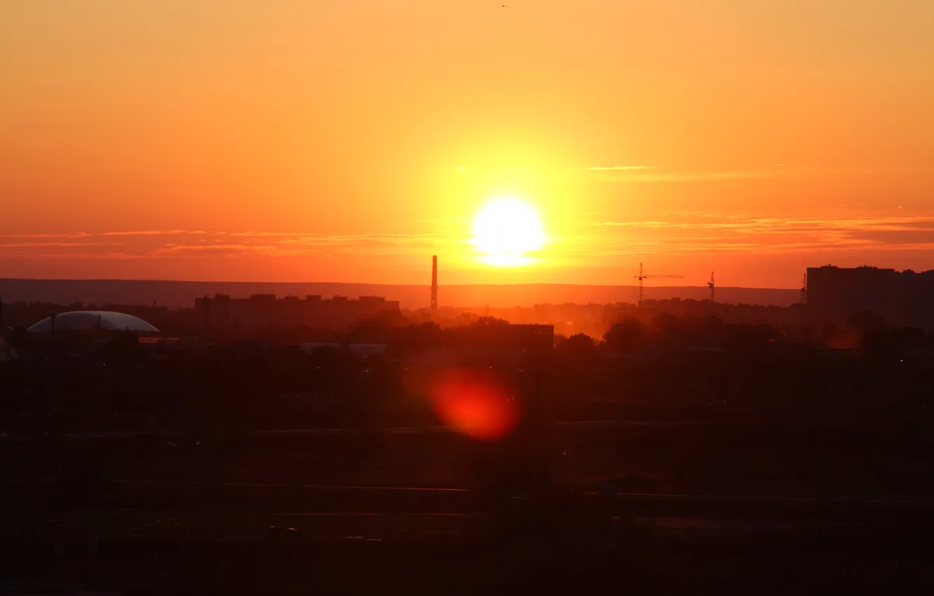 Photo wallpaper the sky, the sun, sunset, the city, building, home, Russia, architecture