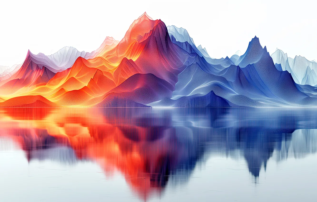 Photo wallpaper abstract, mountains, lines, digital art, AI Art