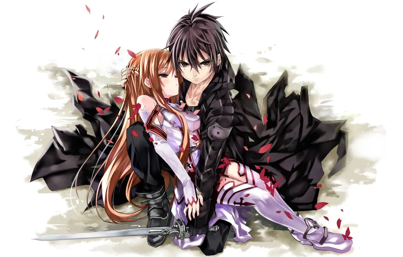 Photo wallpaper weapons, anime, art, pair, two, Sword Art Online, master of the sword