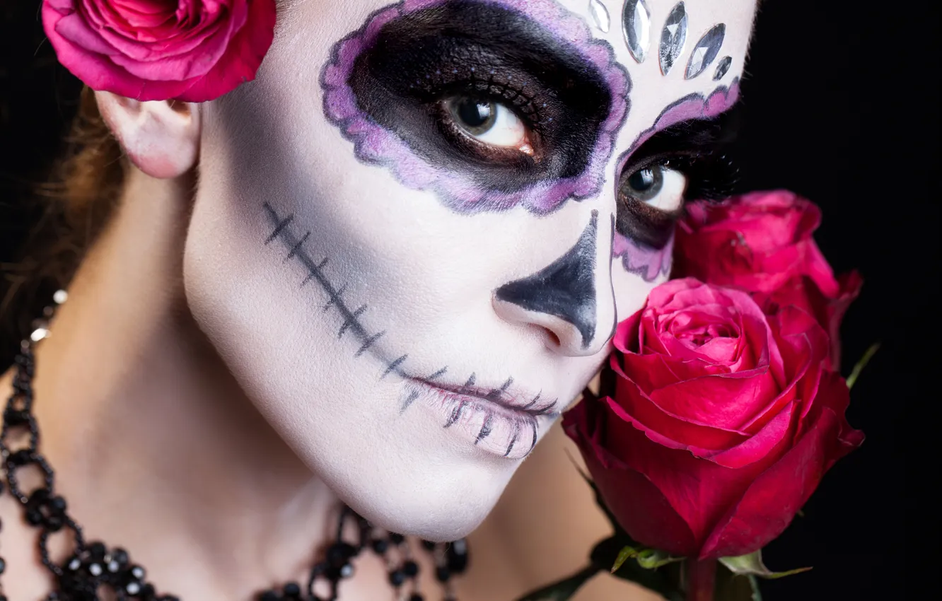 Photo wallpaper pink, face, makeup, day of the dead