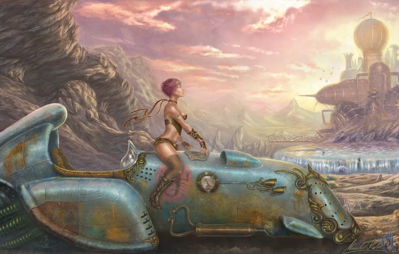 Photo wallpaper machine, girl, the city