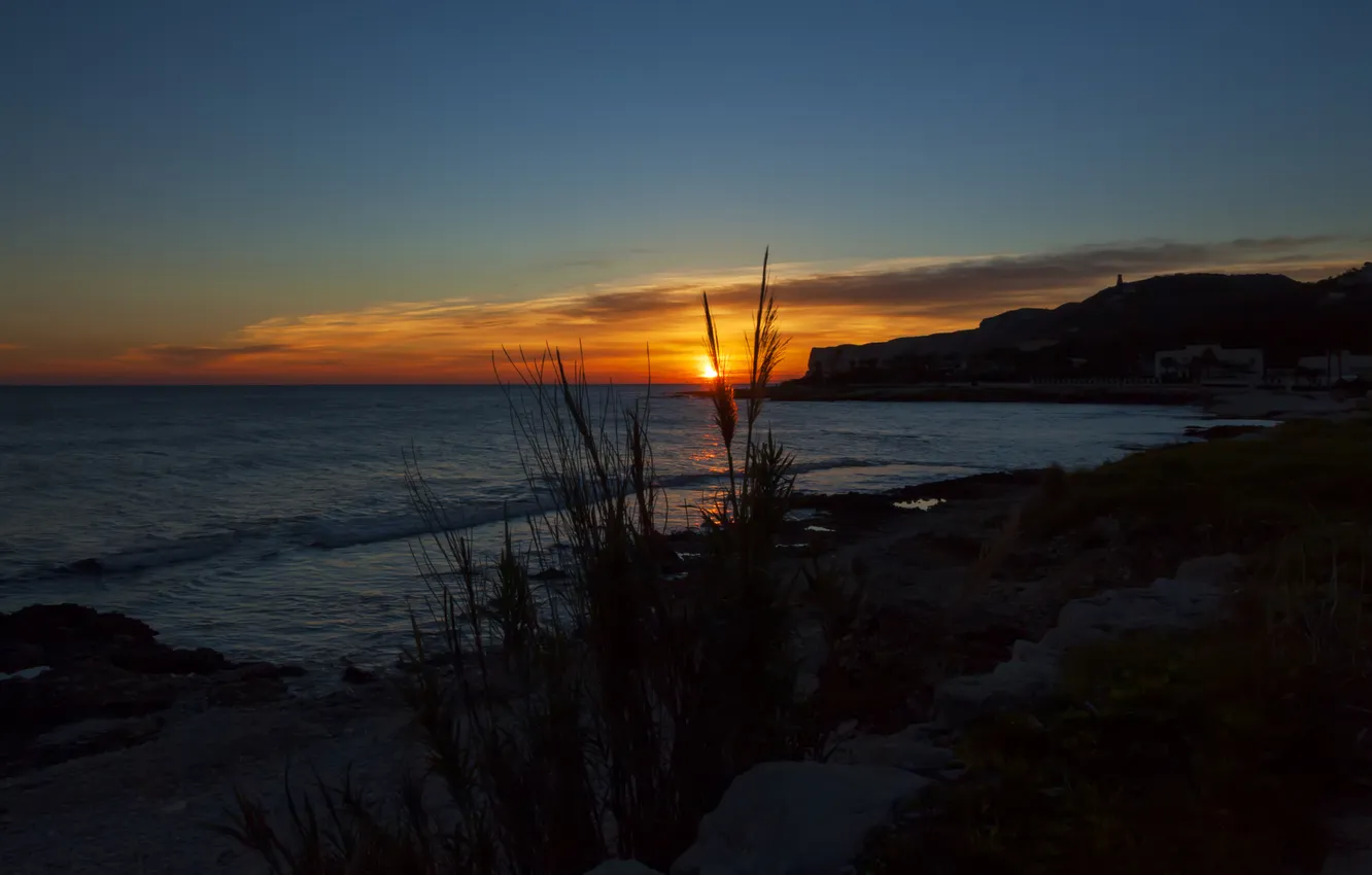 Photo wallpaper sea, beach, sunset