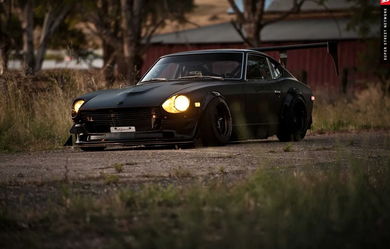 Photo wallpaper car, black, Datsun, 1974, 260Z, modified