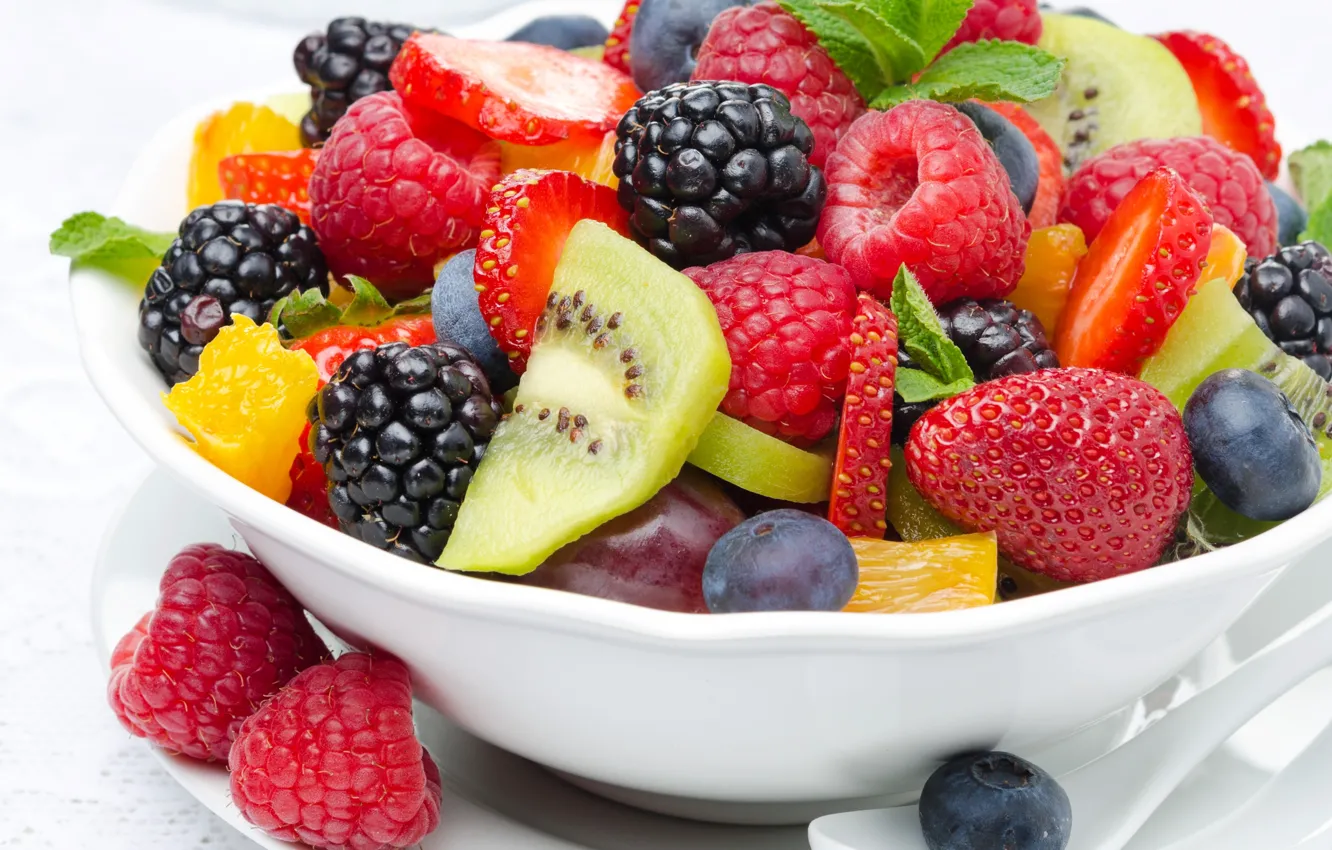 Photo wallpaper berries, raspberry, kiwi, strawberry, fruit, dessert, BlackBerry, strawberry