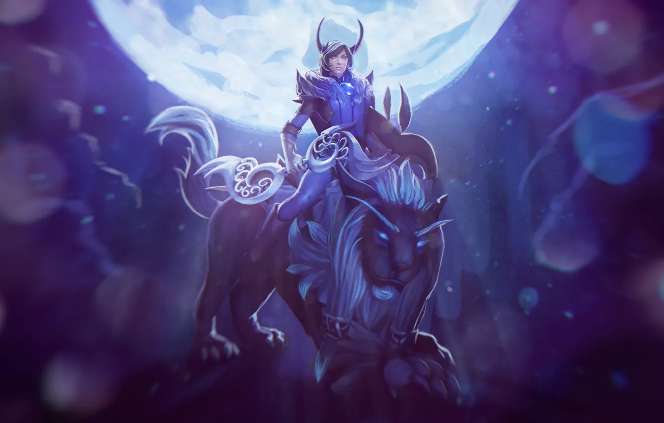 Photo wallpaper cat, girl, the moon, art, dota 2, Luna, mindtheoff