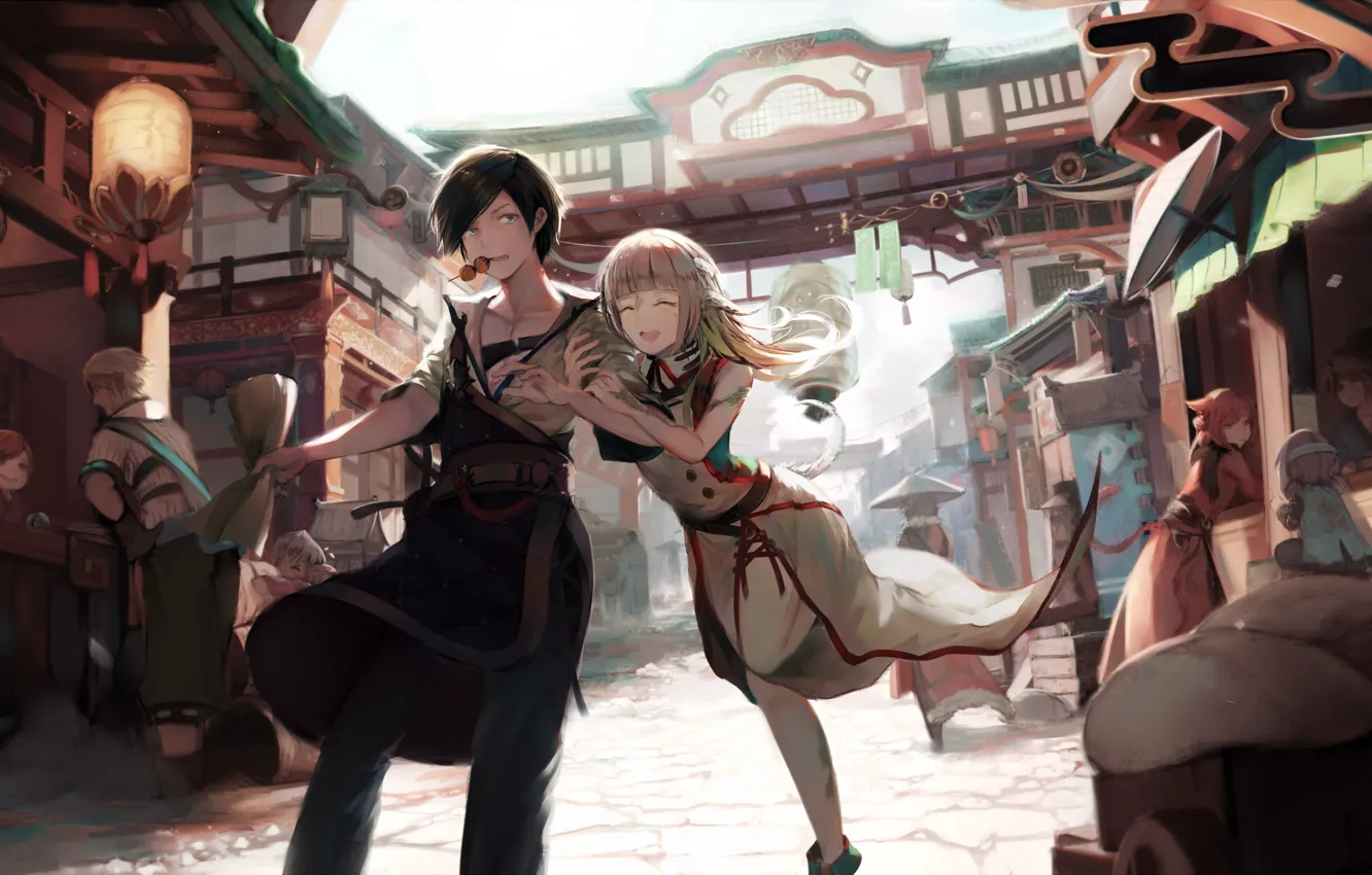 Photo wallpaper girl, Street, Guy, Final Fantasy, Final Fantasy