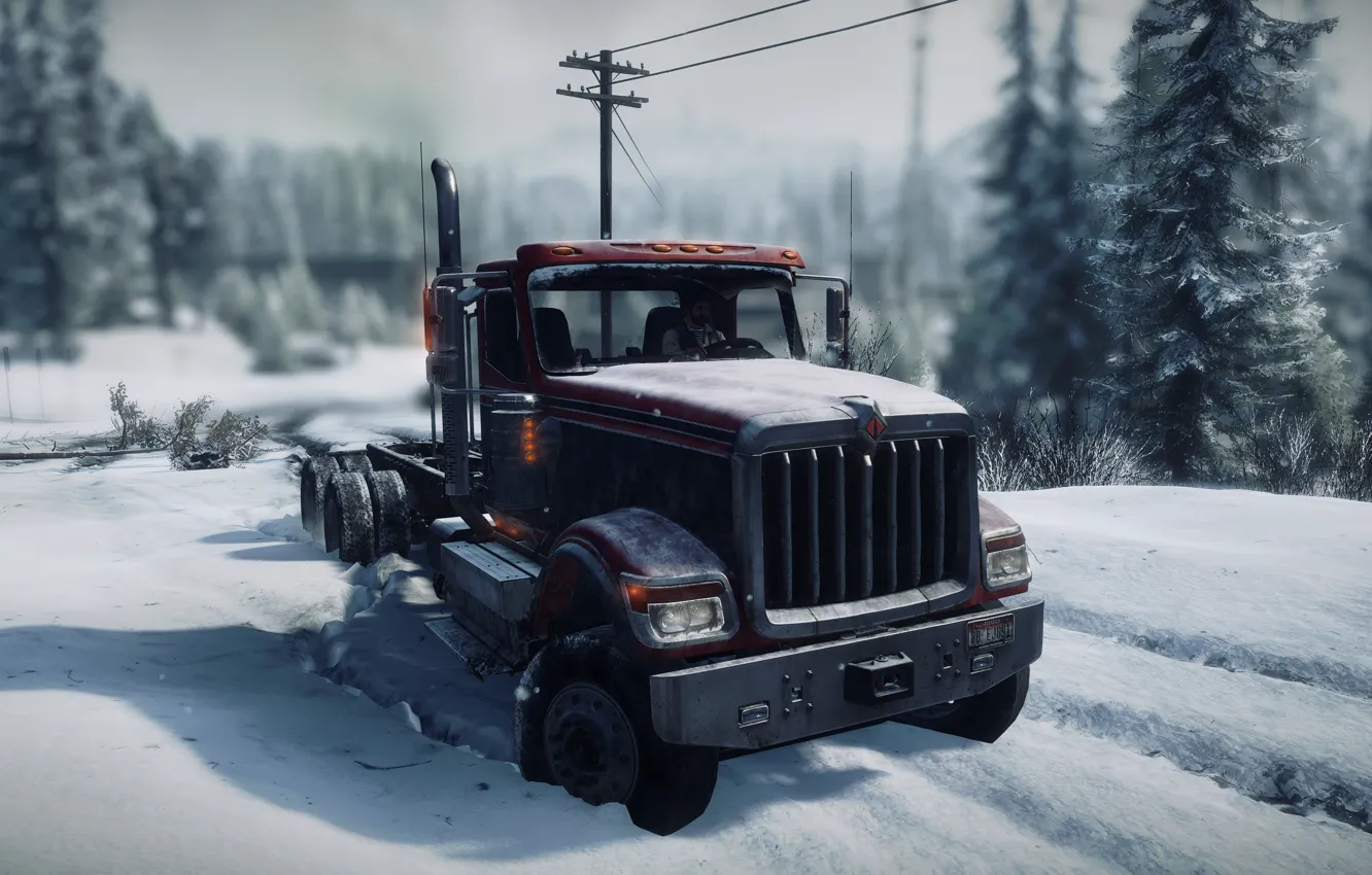 Photo wallpaper HDR, Alaska, game, trees, wood, winter, snow, truck
