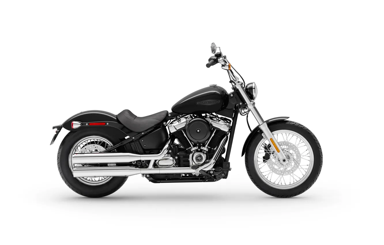 Photo wallpaper motorcycle, white background, wallpaper, Harley Davidson, bike, display background, softail standard FXST R, black motorcycle