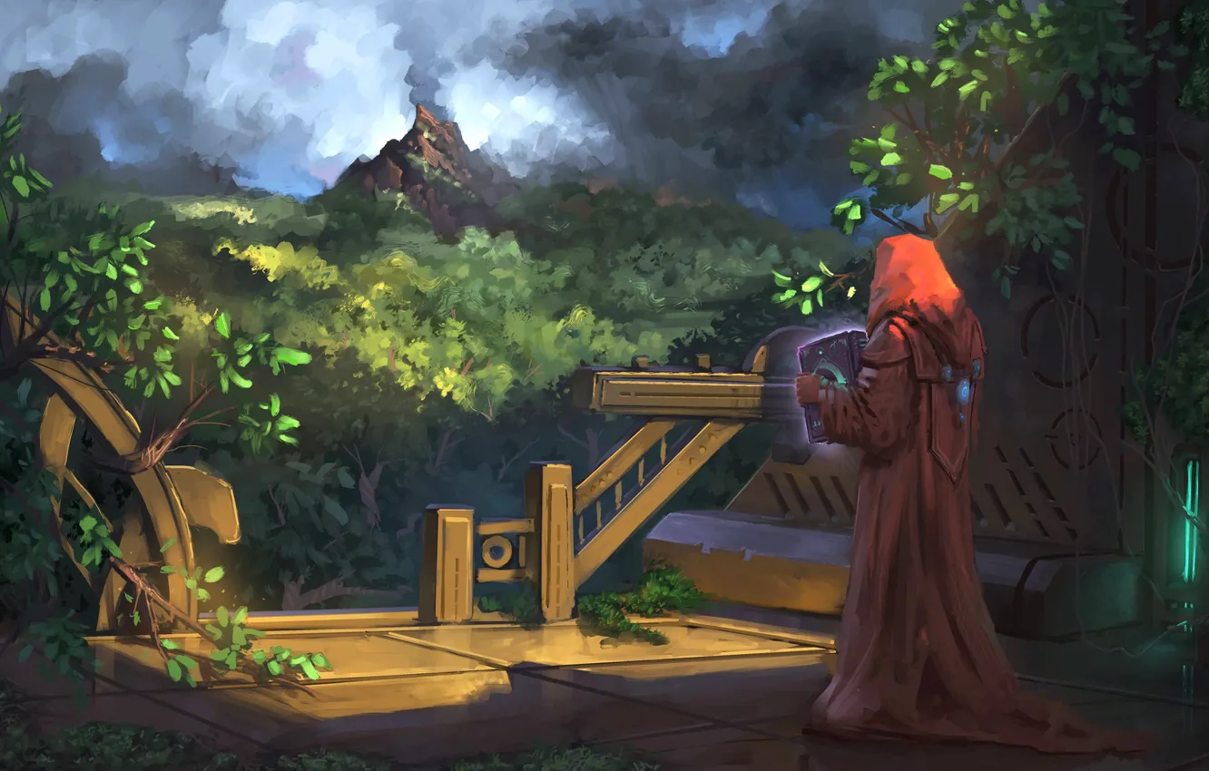 Photo wallpaper dark, fantasy, forest, magic, trees, nature, man, book