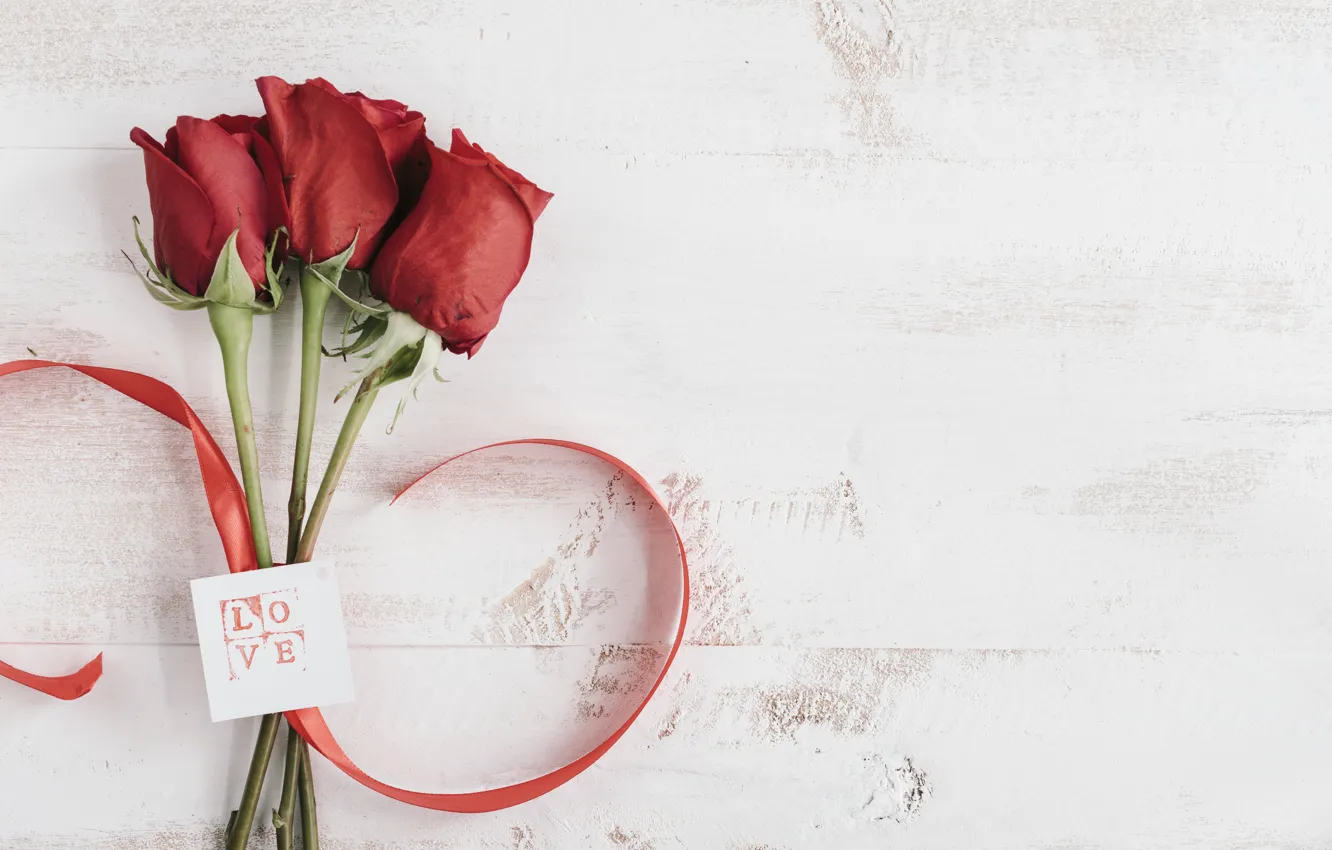 Photo wallpaper flowers, tape, postcard, buds, red roses
