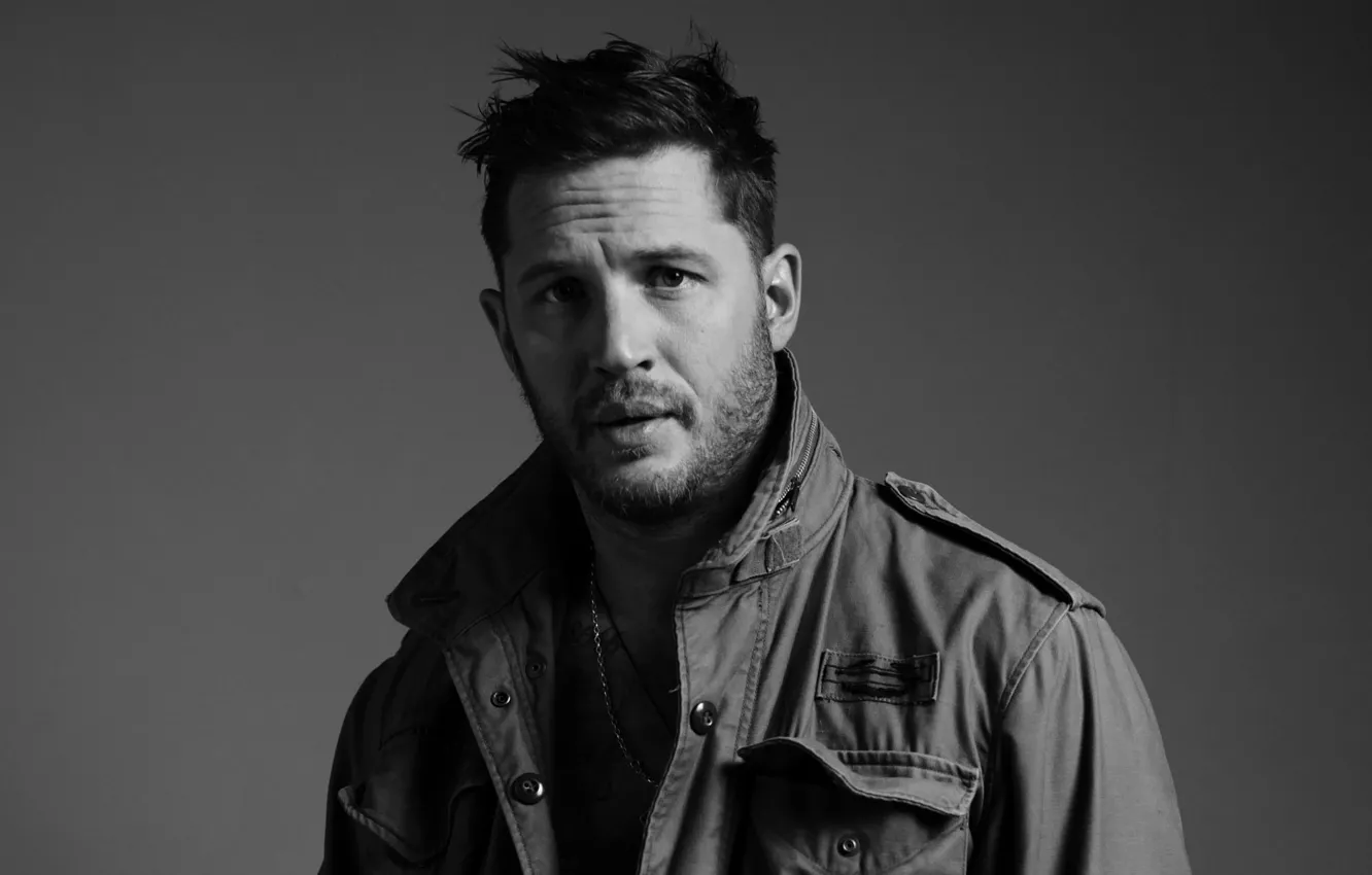 Photo wallpaper photo, background, portrait, jacket, actor, black and white, Tom Hardy, Tom Hardy